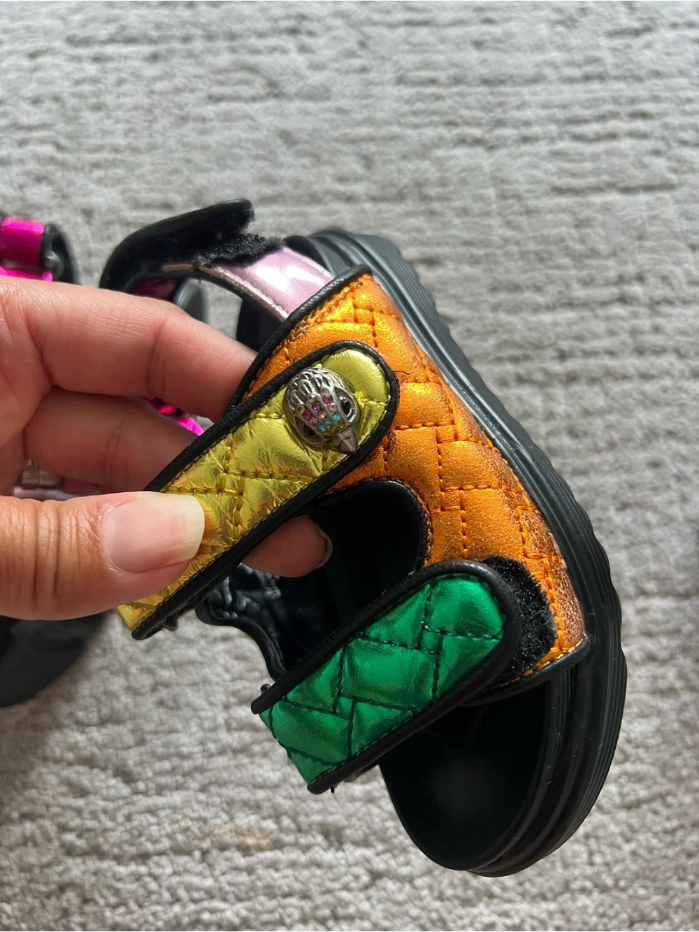 Kurt Geiger Toddler Mini Orson Multicolor Quilted Strap Leather Sandals